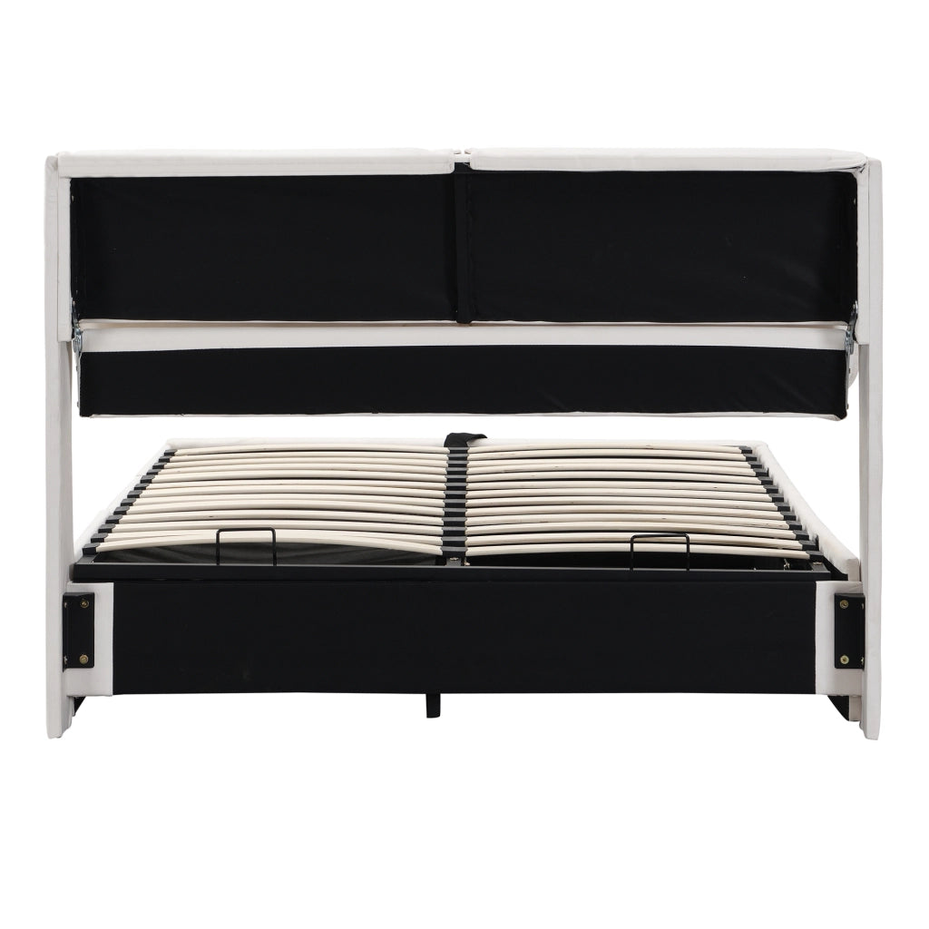 Letto imbottito 140x200 cm con contenitore; 3 cassetti; testiera; velluto beige