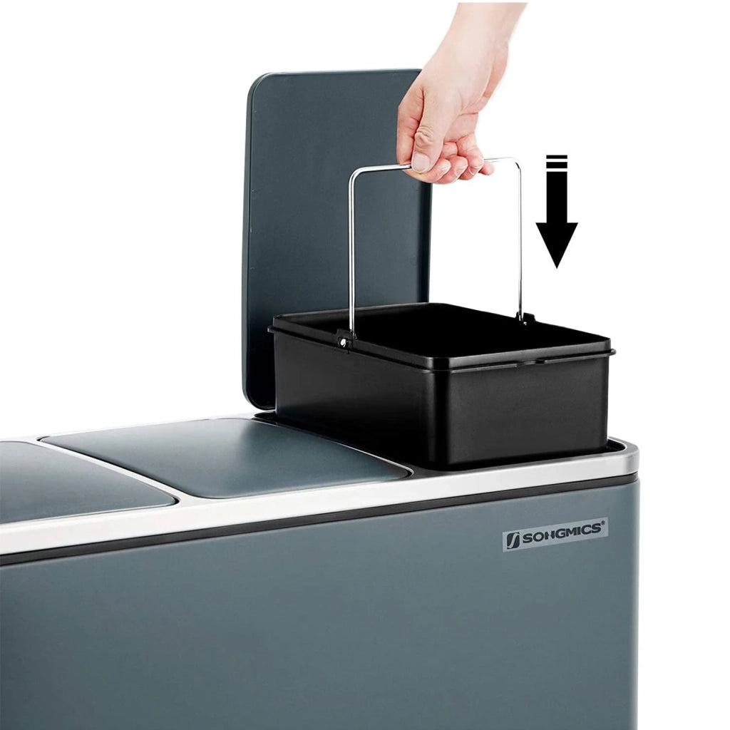Contenitore per la raccolta differenziata contenitore per la raccolta differenziata 3 x 18 litri 3 scomparti meccanismo di chiusura ammortizzata pedali coperchio secchi interni in plastica con manici grigio antracite 12_0003236