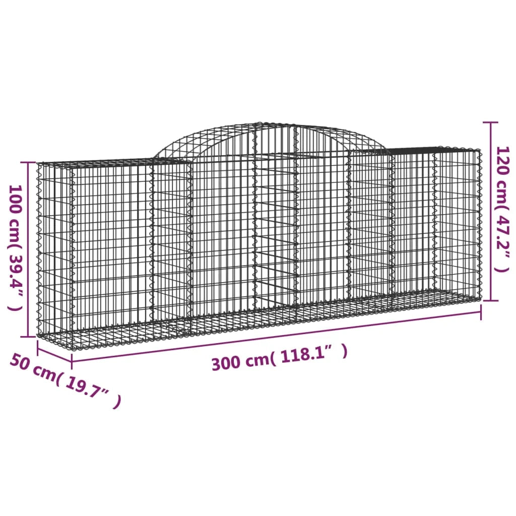 Cestini gabbioni recinzione a gabbia muro di contenimento ad arco 30 pezzi 300 x 50 x 100/120 cm ferro zincato argento 02_0040842