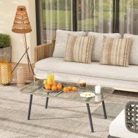 Tavolino da Giardino in Rattan PE con Piano in Vetro e Acciaio, 110x60x40 cm, Legno Naturale