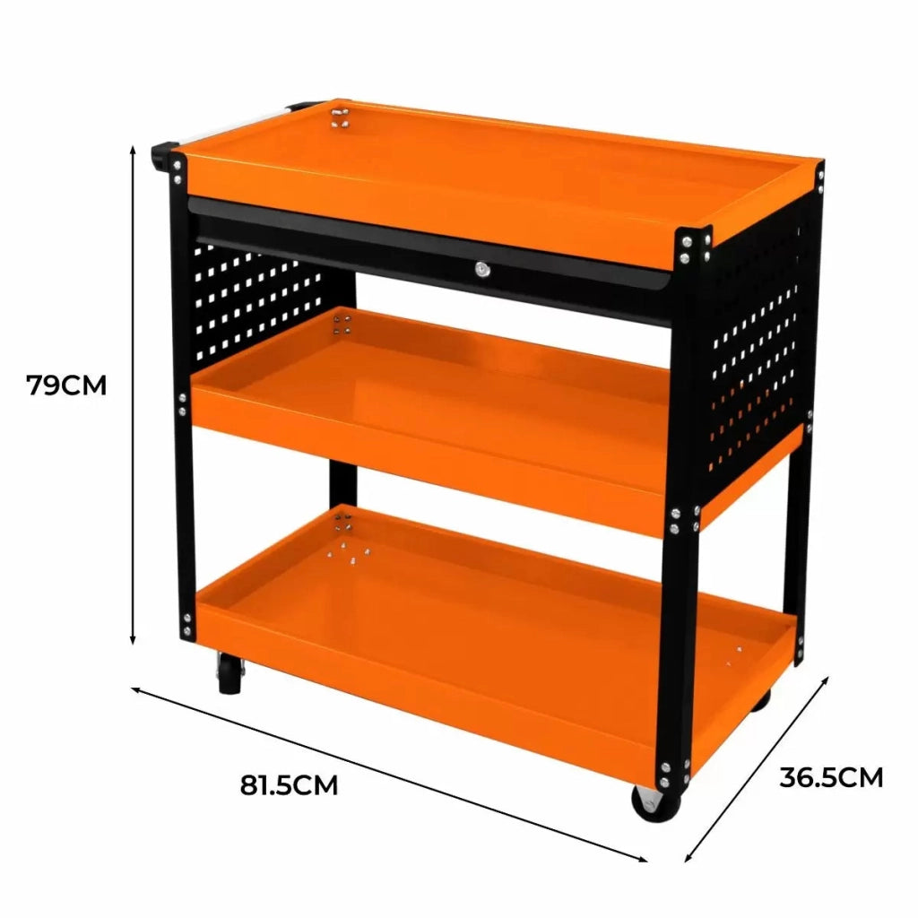 Carrello Portautensili per Officine 3 Ripiani 81,4x79x36,4 cm in Acciaio Arancione