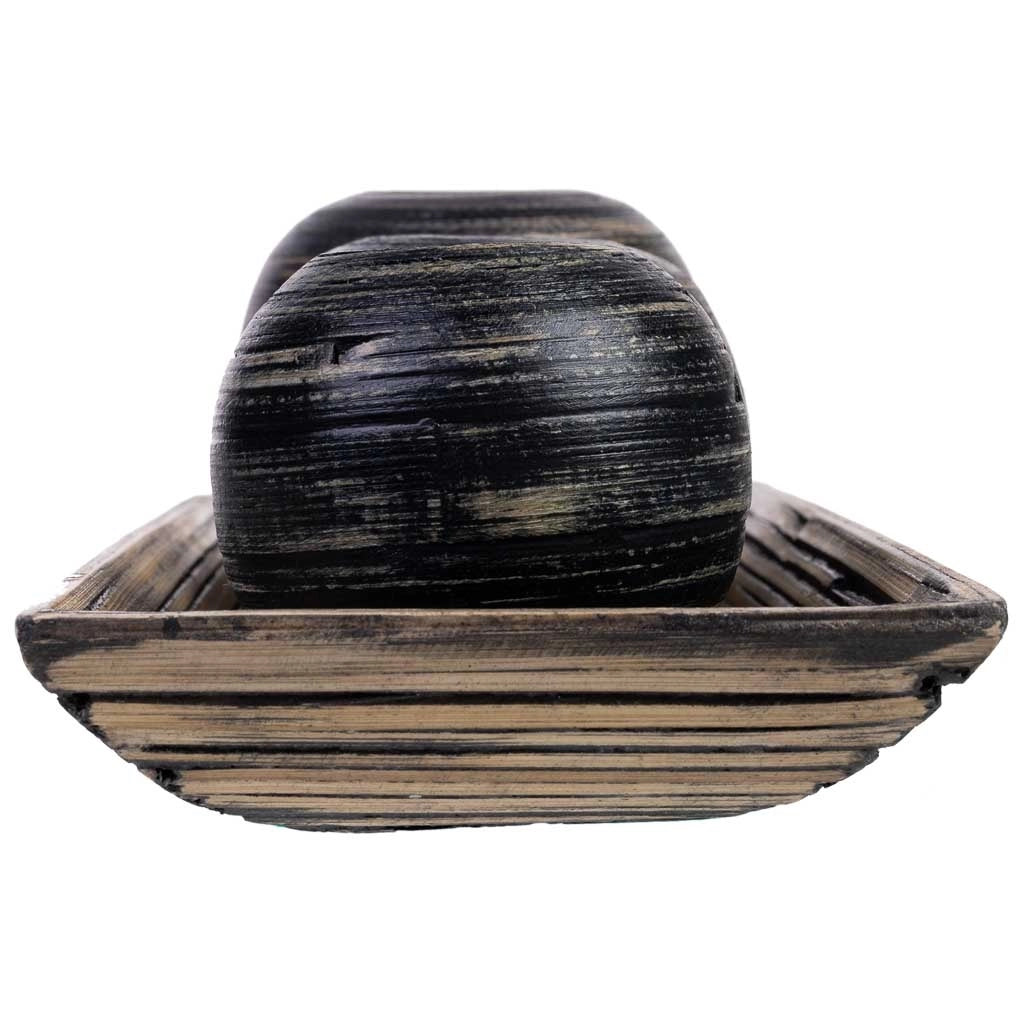 Set vassoio e 3 portacandele in legno di bamboo nero 33x13x3h cm