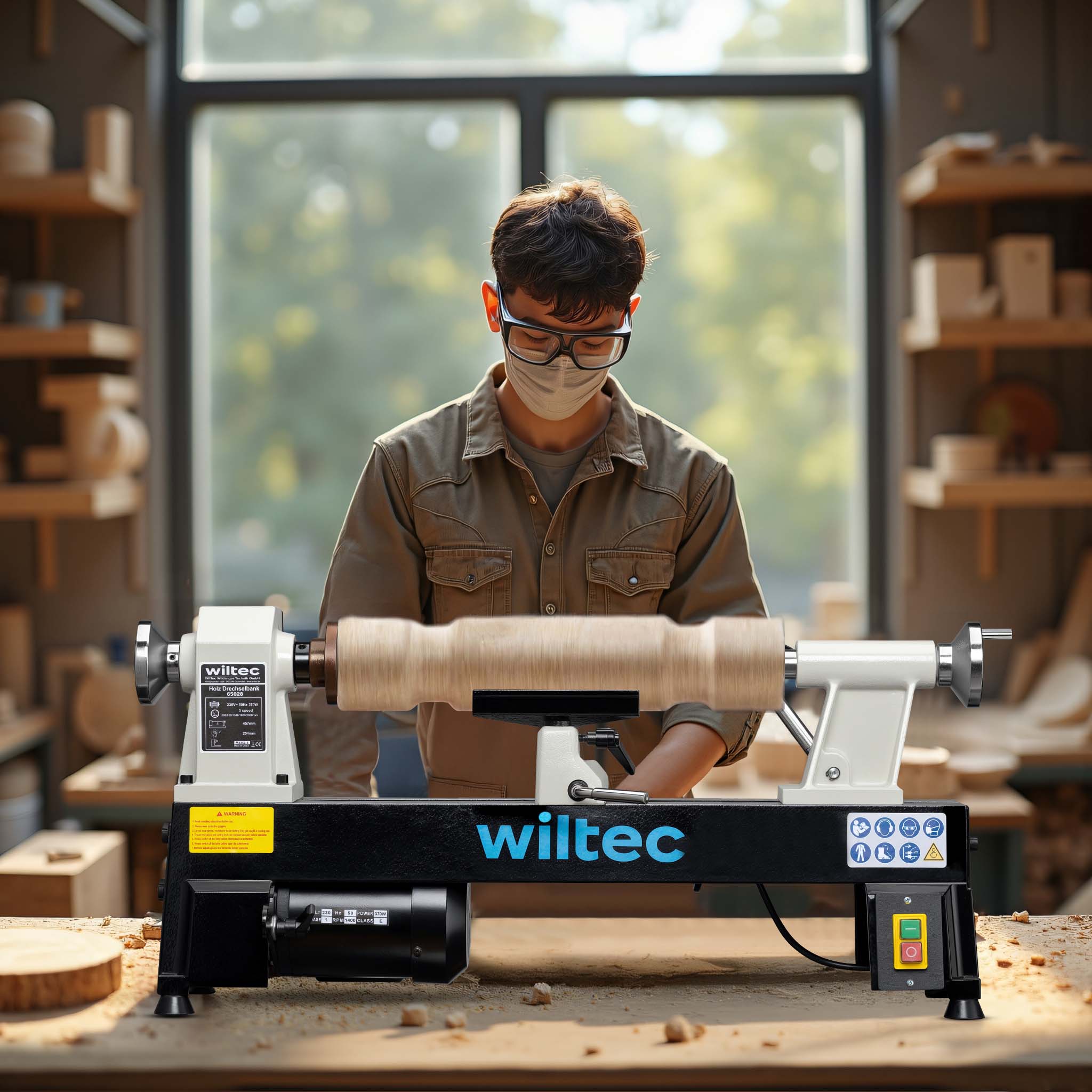 Tornio da banco per legno 370 watt, 600~2800 giri/min, Macchina da banco per tornitura
