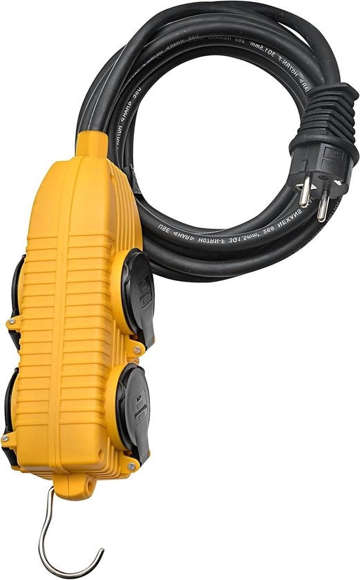 Cavo di prolunga con quattro prese di corrente IP44 H07RN-F 3G25 nero-giallo