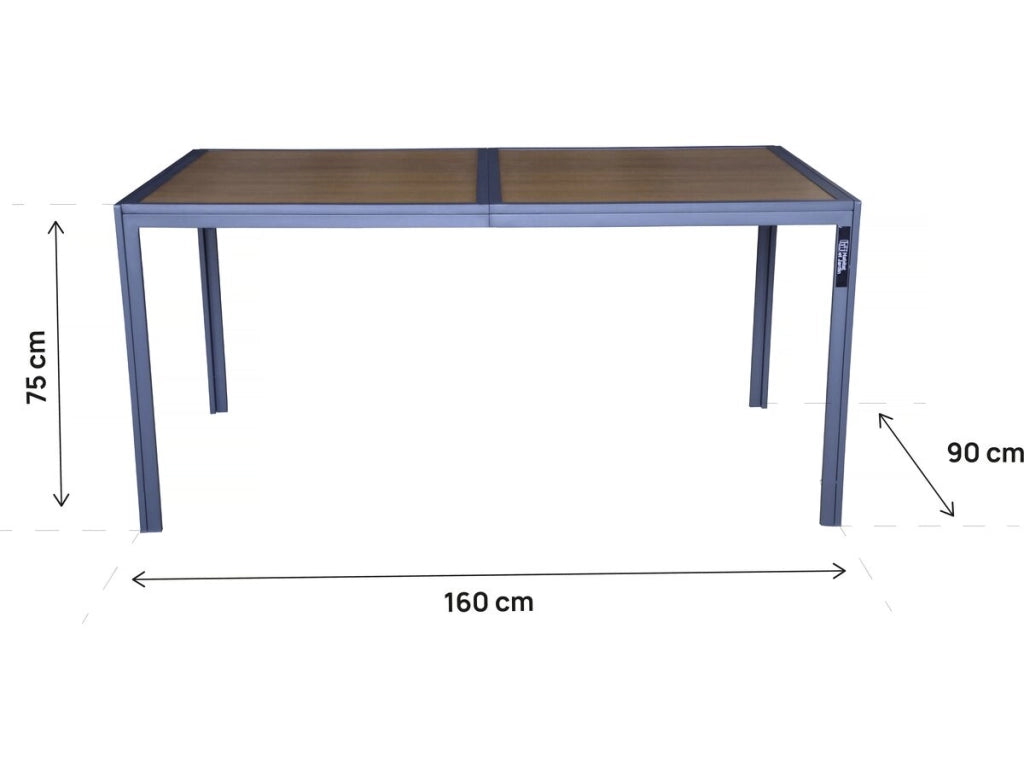 Tavolo da giardino in metallo finto legno "Tossa" - 160 x 90 x 75 cm - Marrone