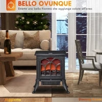 Camino Elettrico da Terra con 2 Livelli di Potenza 750/1500 W, Effetto Fiamma, Area di Copertura 15-20 m², Nero