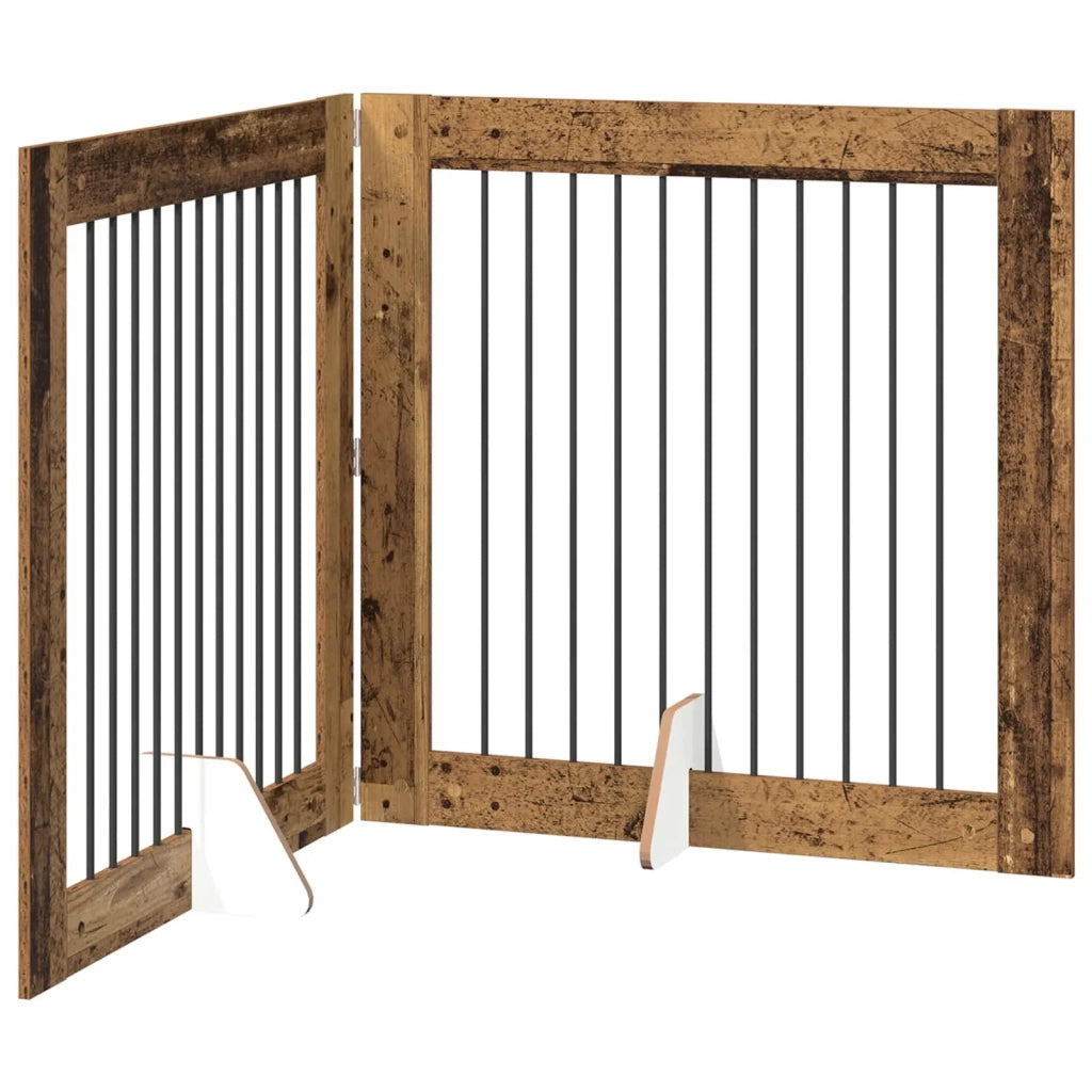 Cancello per cani con supporti 2 pz Legno antico 100 x 100 cm CFW1744251