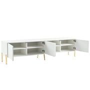 Mobile TV con 4 Ante e 8 Vani; Piedini Dorati 15 cm; Ante Scanalate; Stile Moderno; 190??38??48 cm; in MDF; Bianco