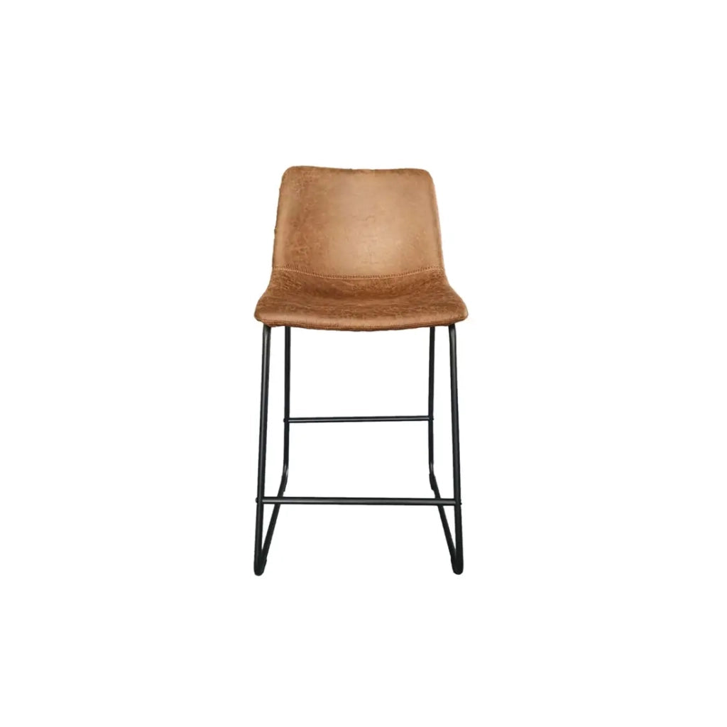 Sedia da bancone MANCO - PU cognac - Piedi in metallo - Altezza 93 cm - Stile vintage
