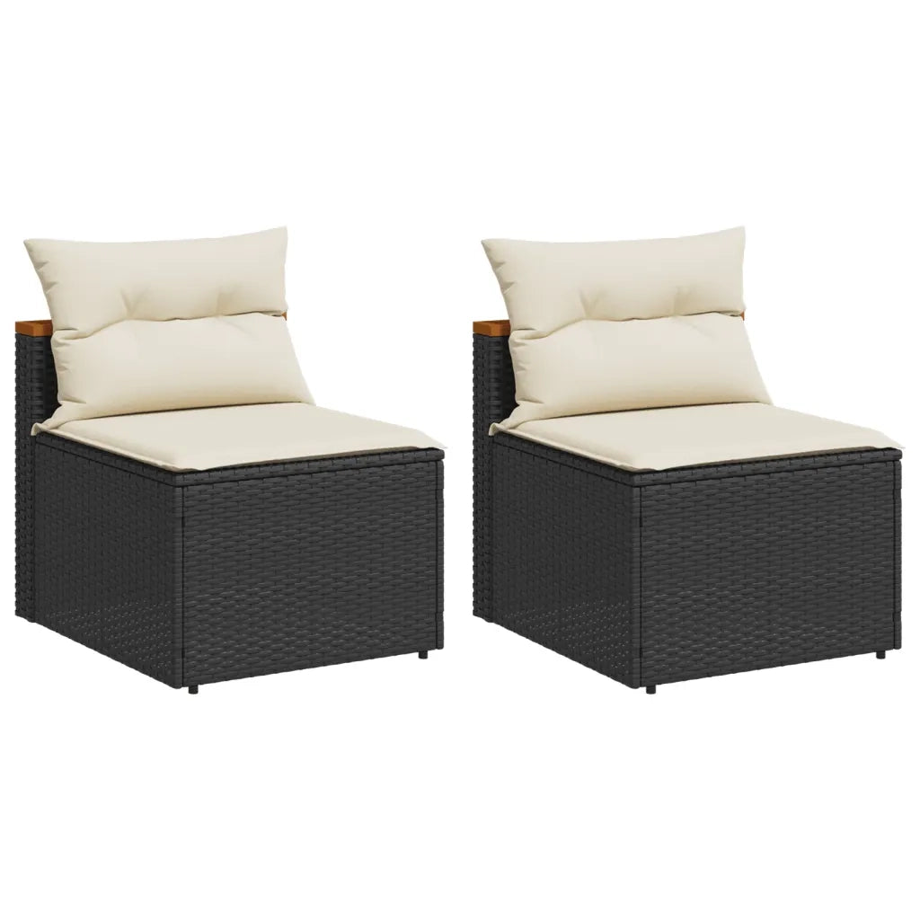Divano Giardino Senza Braccioli con Cuscini 2pz Nero Polyrattan 365832