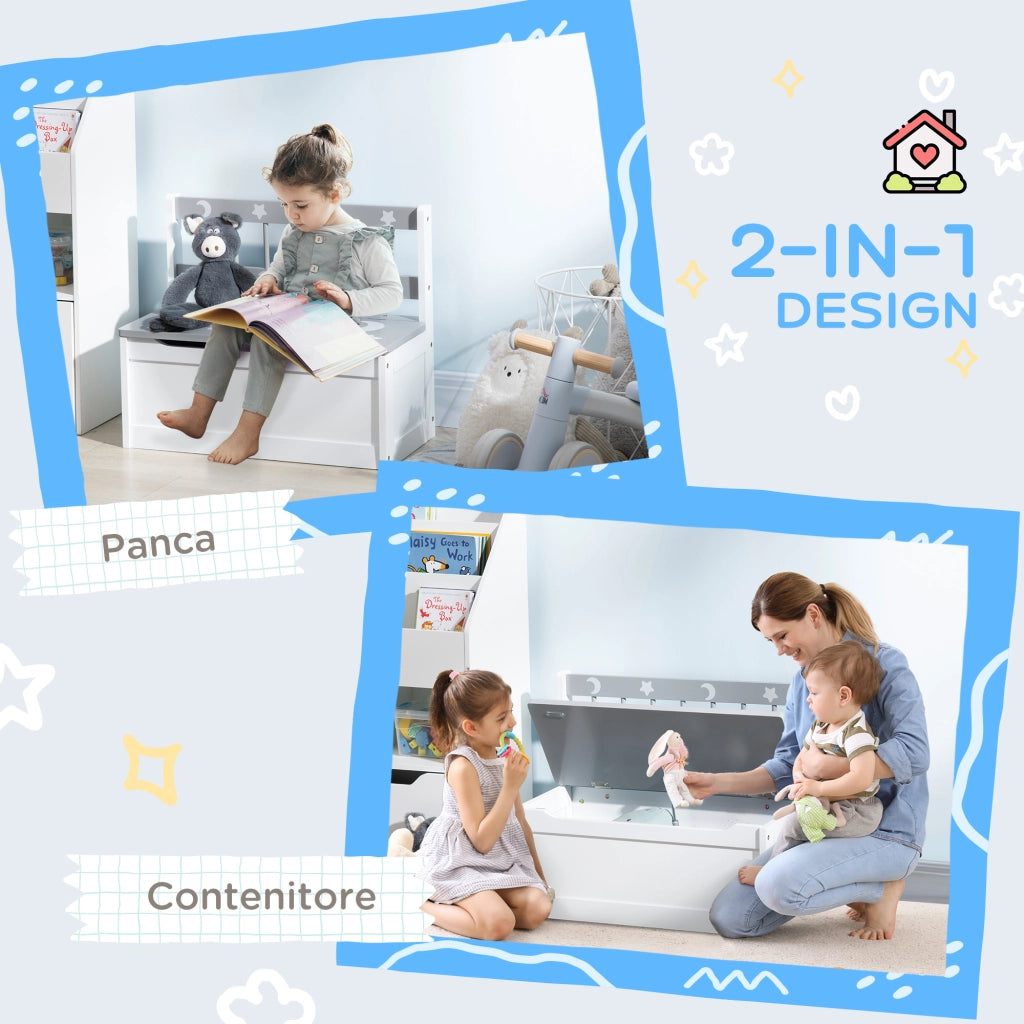 Cassapanca Moderna con Cassetti ¨C zephmum ¨C Bianco e Grigio, MDF e Legno di Pino, 60x30x50 cm