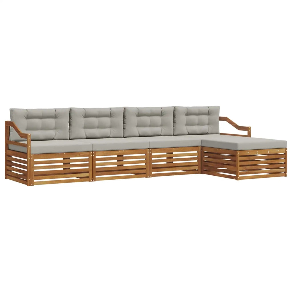 Set di divani da esterno 5 pcs Grigio Naturale e Chiaro