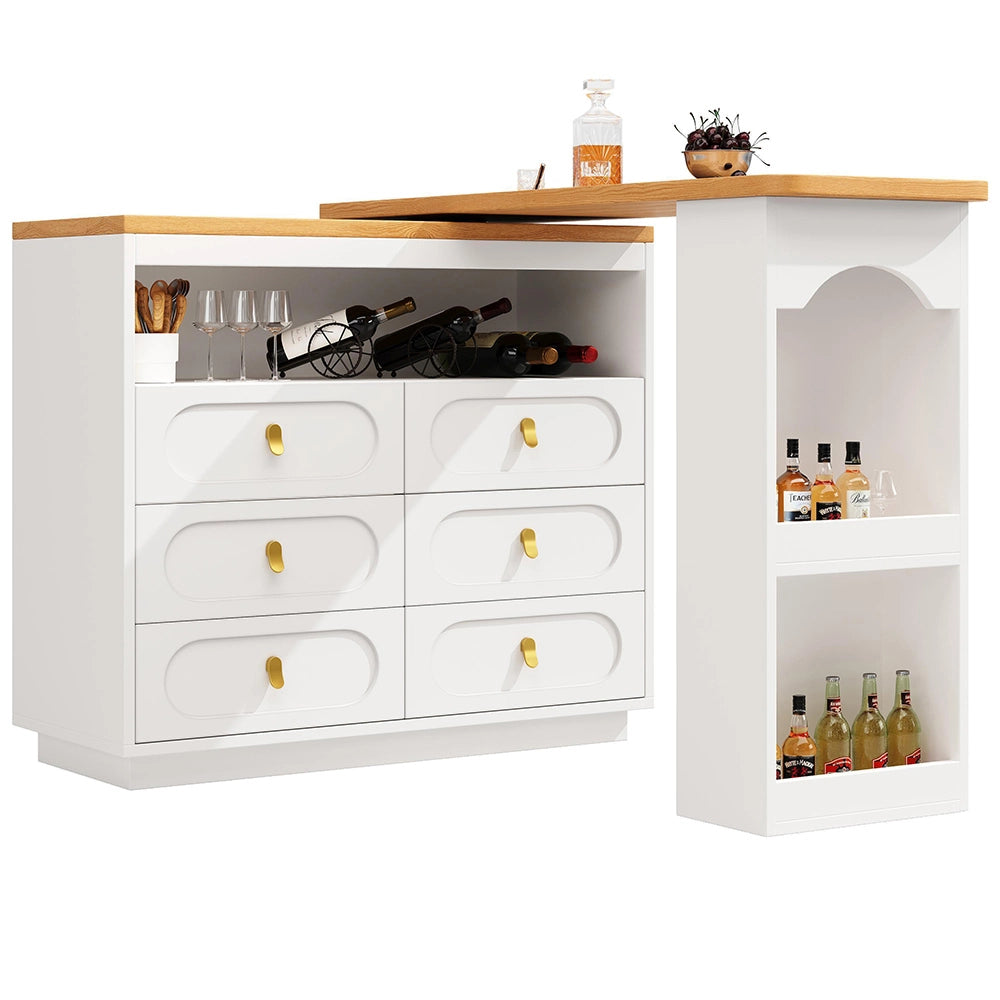 Tavolo bar estensibile - Xylo - rotante 360° con ruote bianco 138-203cm