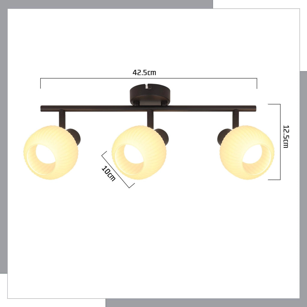 ZMH Faretto da soffitto a 3 luci Lampada da soffitto vintage in vetro nero E14 per soggiorno