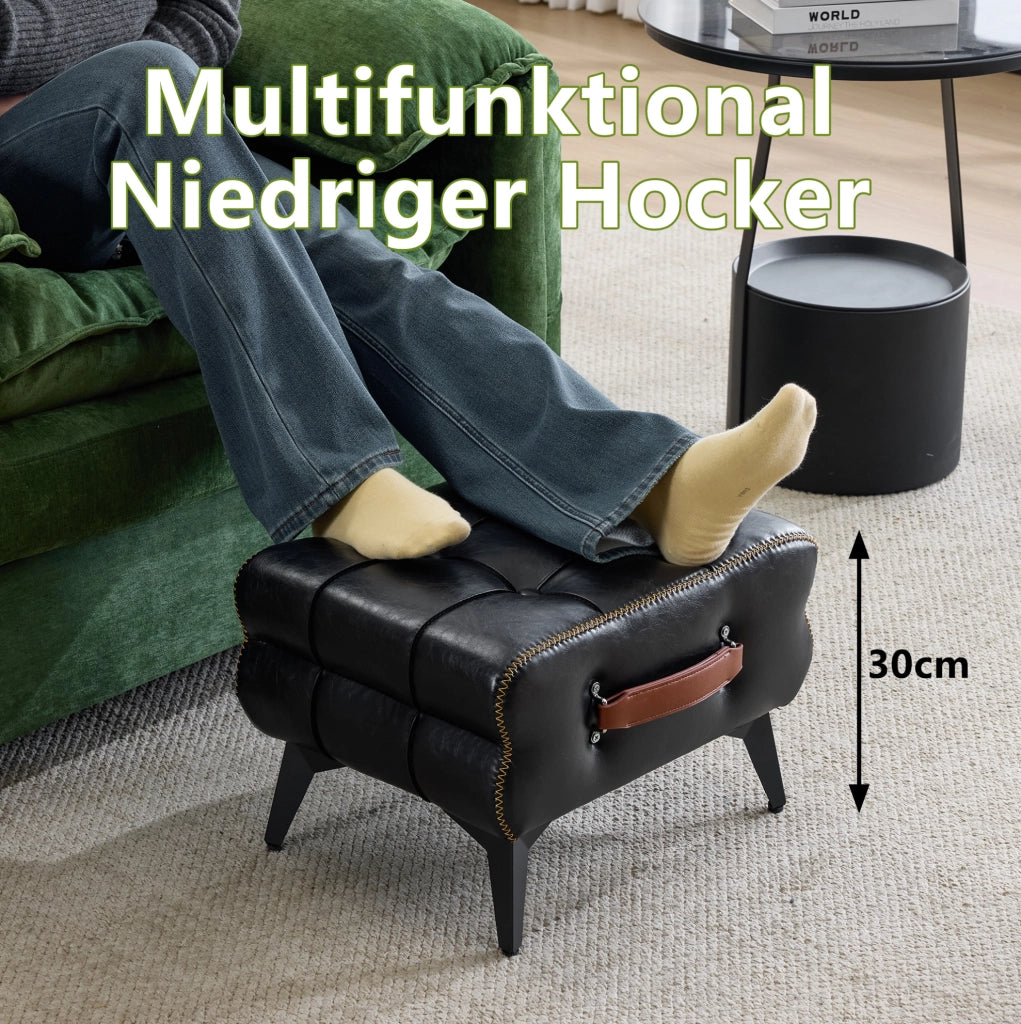 Pouf poggiapiedi portatile in PU nero con gambe in acciaio