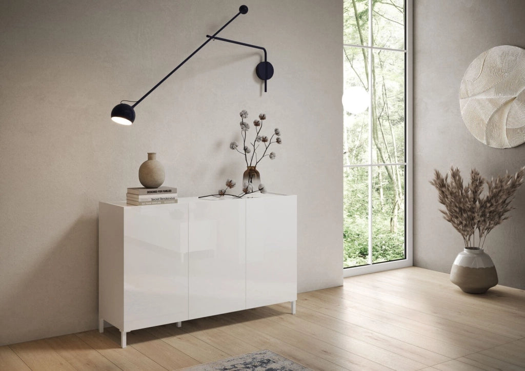 Madia 3 ante 130x40x84 cm bianco lucido - SOLARIA
