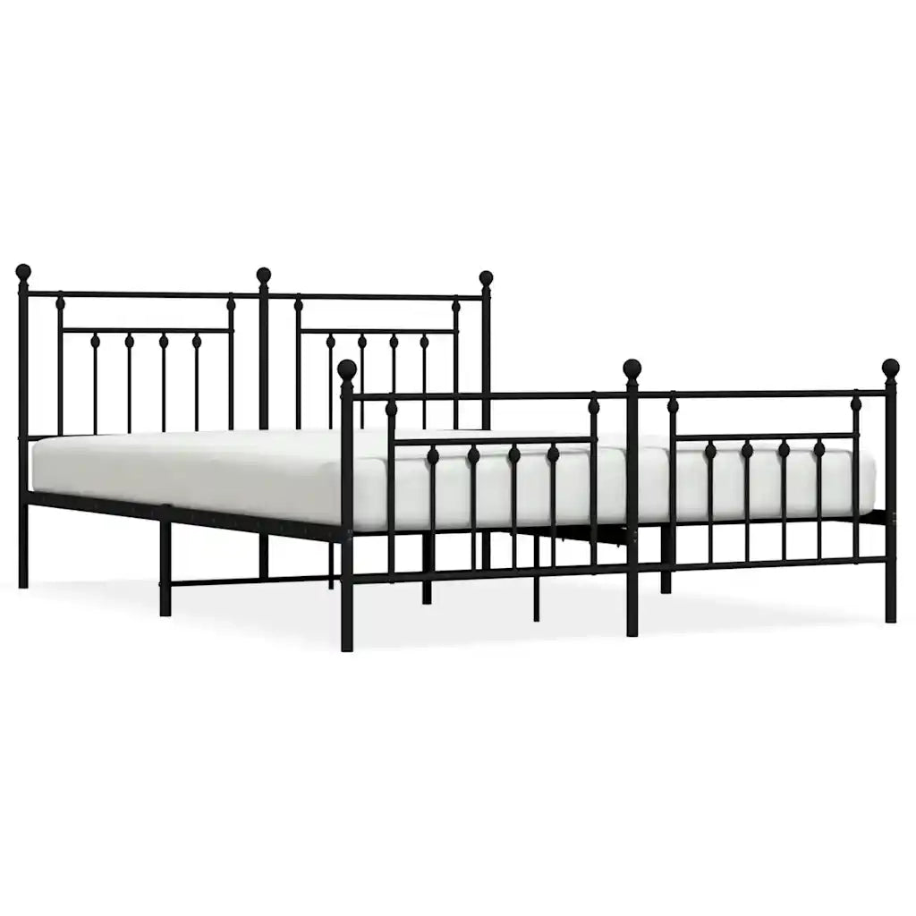 Letto matrimoniale | Letto per adulti | Giroletto con Testiera e Pediera Metallo Nero 183x213 cm
