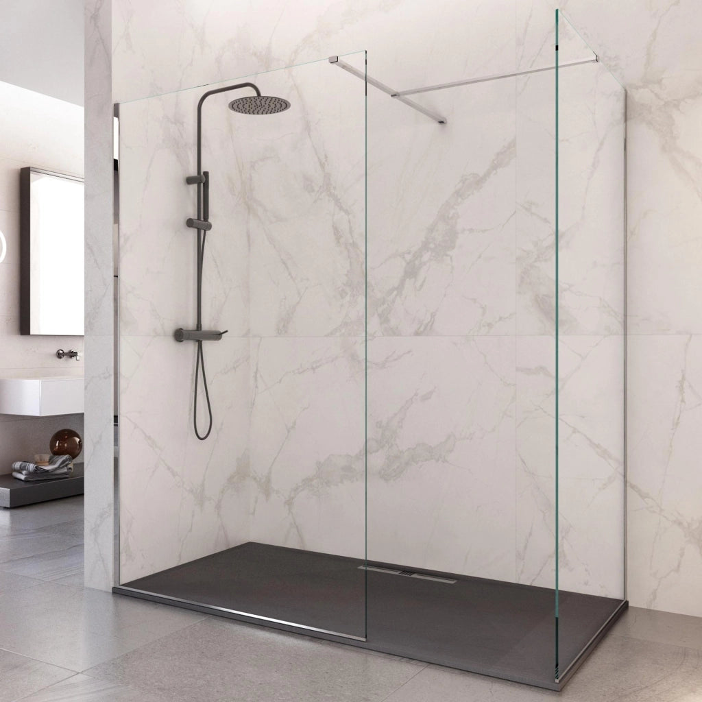Box Doccia Parete Walk-In 80x100 cm 2 Lati in Cristallo Trasparente 8 mm H195 Bonussi Ambre