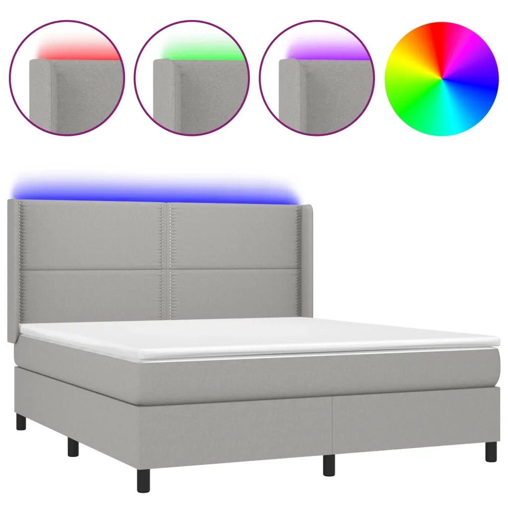 Letto a Molle Materasso e LED Grigio Chiaro 180x200 cm Tessuto 3138253