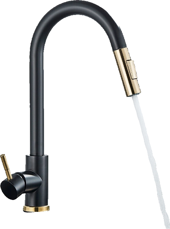 JANA | Rubinetto da cucina estensibile Premium in acciaio inossidabile oro nero | Miscelatore alto Bogo alta pressione ruotabile a 360° 2 attacchi