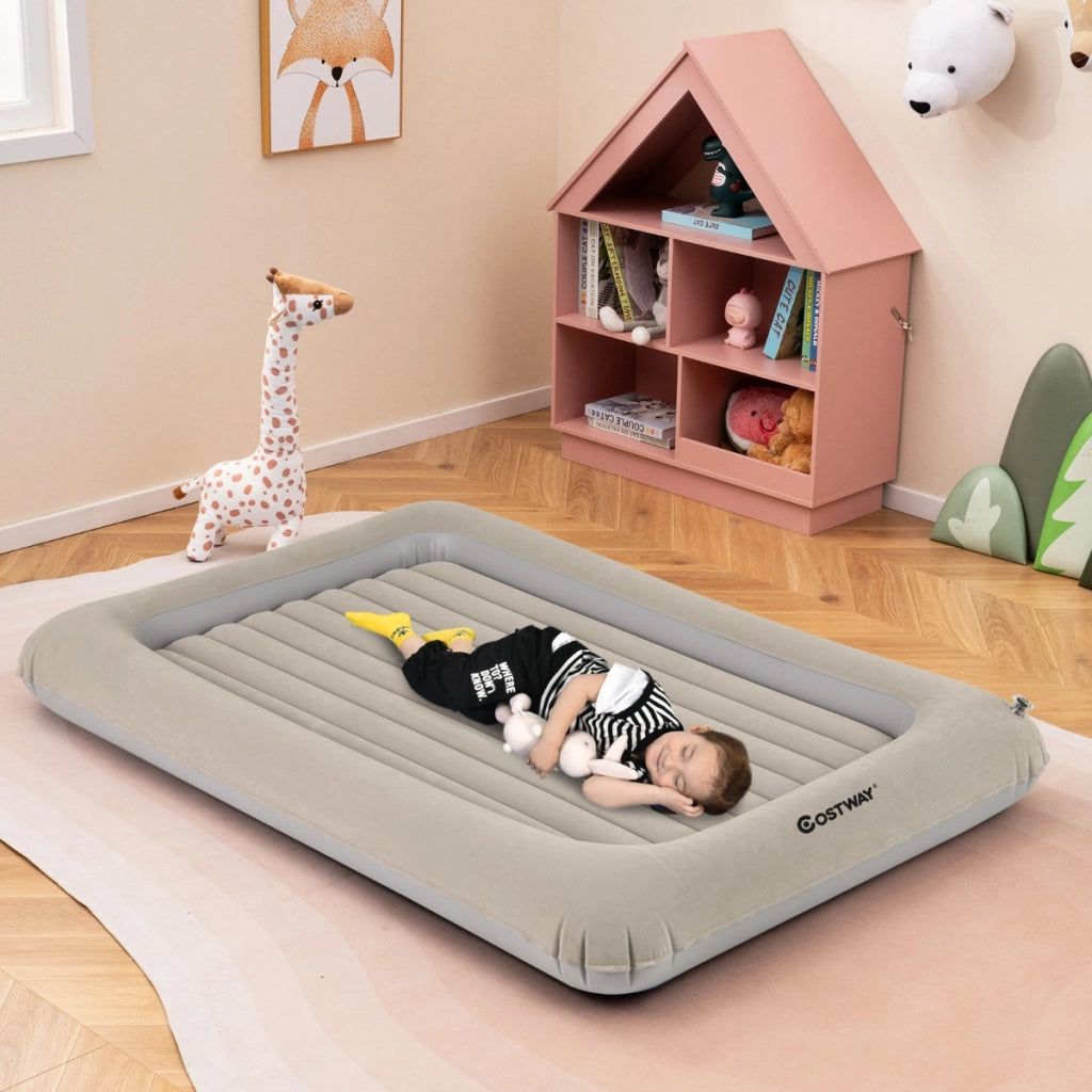 Letto gonfiabile per bambini in viaggio, Set di materasso ad aria portatile con pompa elettrica barriere laterali Grigio-Materassi e basi letto