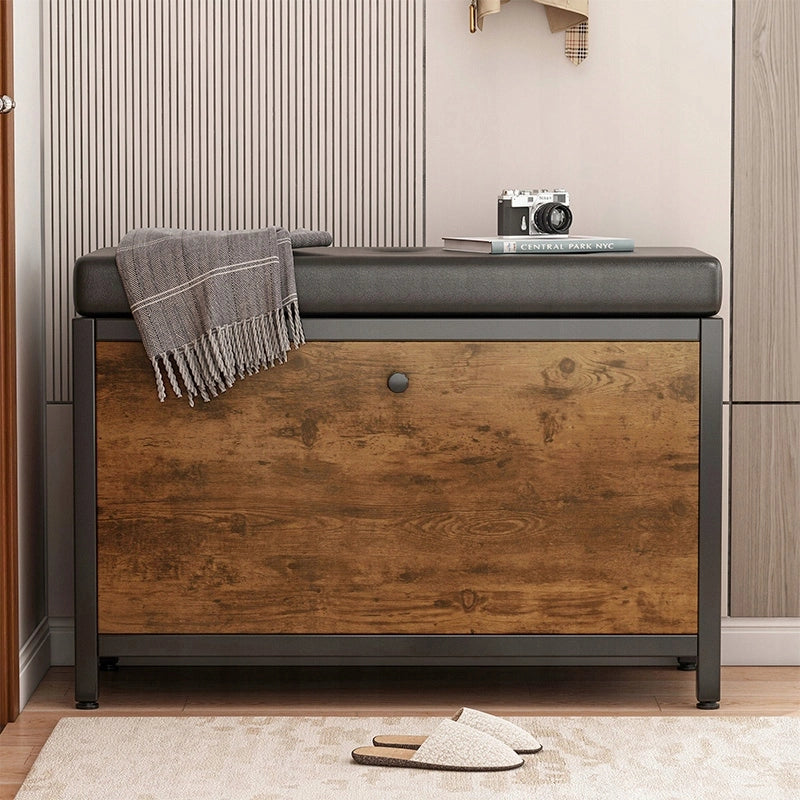 Scarpiera con seduta, ampio spazio contenitivo, ripiano apribile, stile retrò in legno