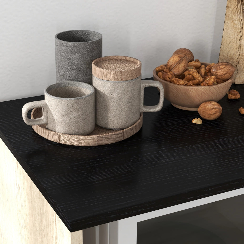 EasyComfort Carrello da Cucina in Truciolato con Ripiano Aperto, Armadietto a 2 Ante e Scaffale Laterale, 75x40x80.5 cm