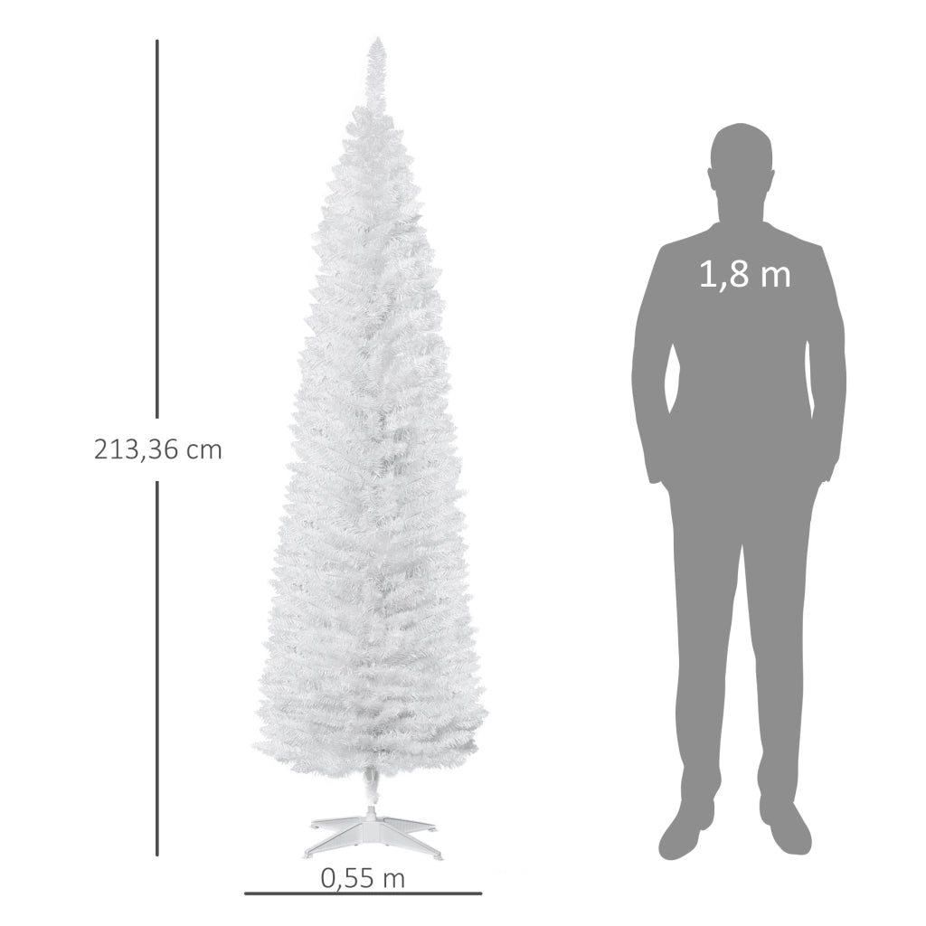 Albero di Natale Artificiale Stretto 210 cm 499 Rami Base Scomponibile ¨C zephmum ¨C Bianco