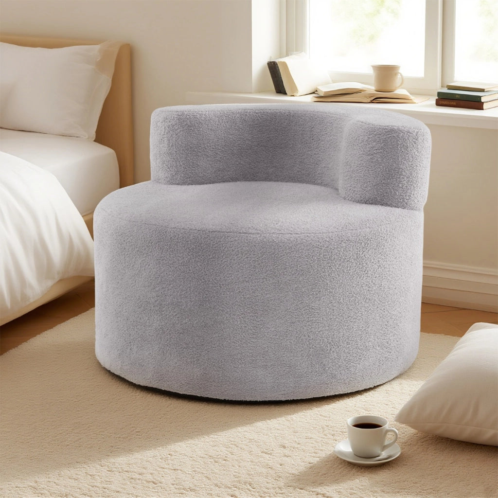 Poltrona pouf a sacco sedia singola da pavimento a forma di luna, Poltrona divano rotondo senza struttura per lettura Grigio-Divani da terra