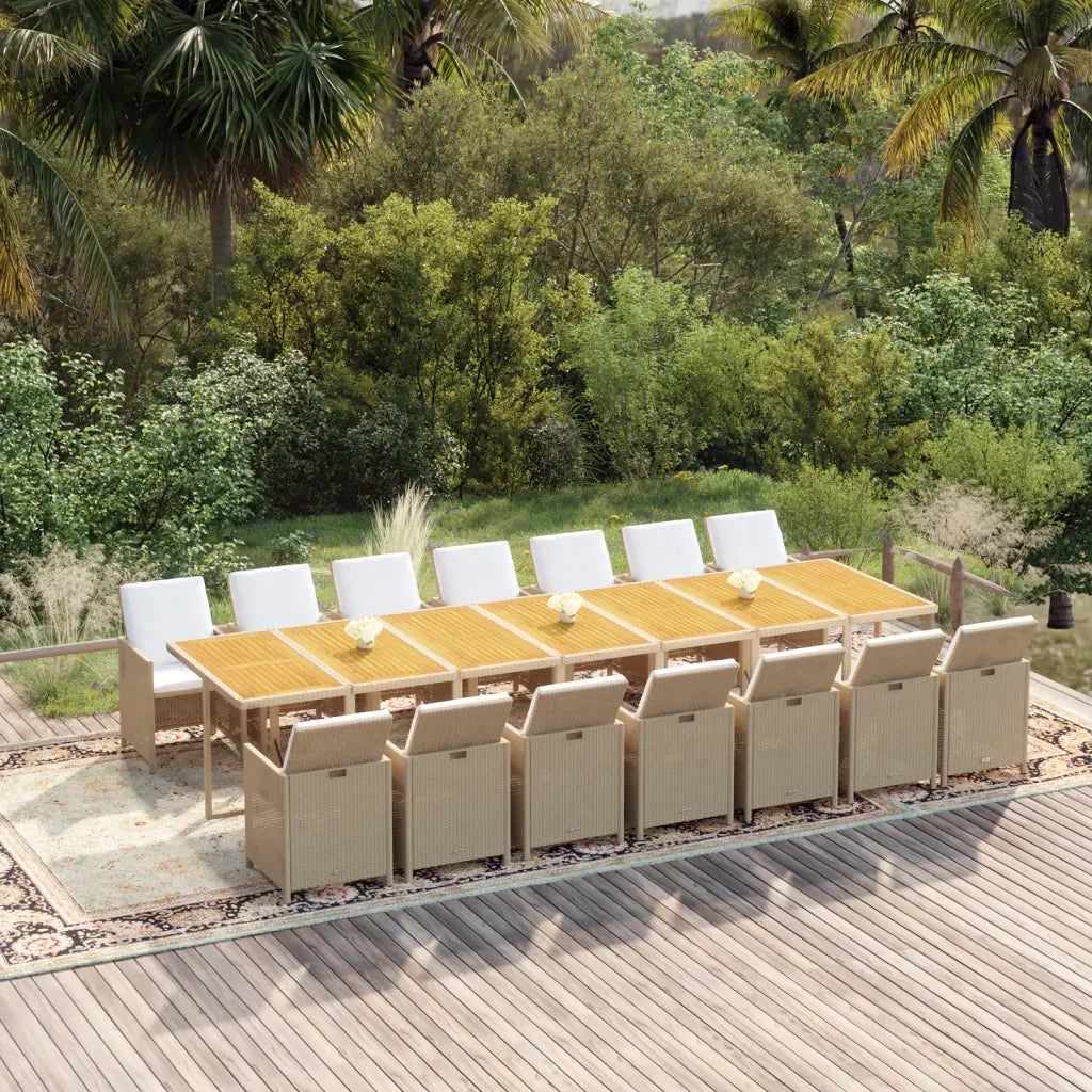Set da Pranzo per Giardino 15pz con Cuscini in Polyrattan Beige cod mxl 36000