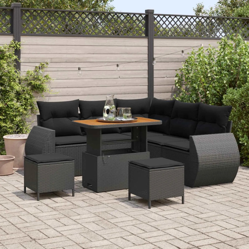Set Divano da Giardino con cuscino 8 pcs Nero polyrattan