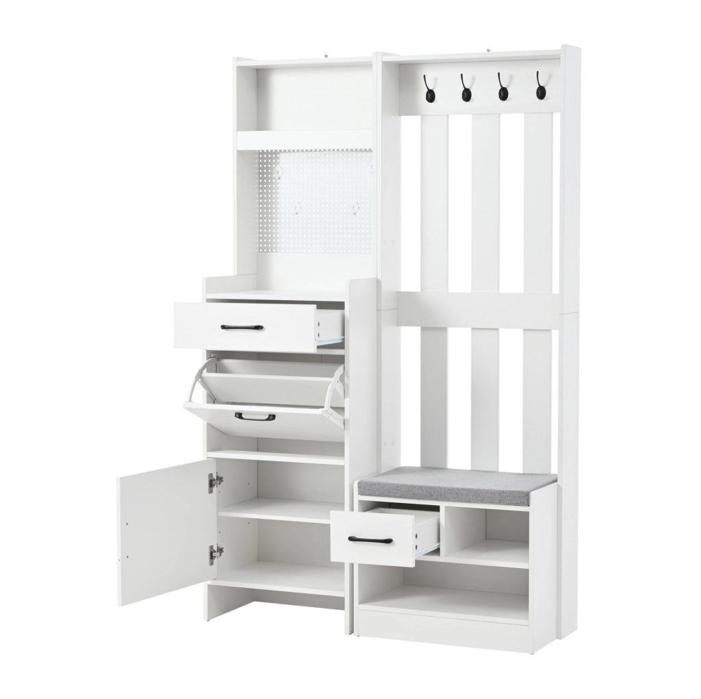 Guardaroba da ingresso 7 in 1 con panca e scarpiera bianco
