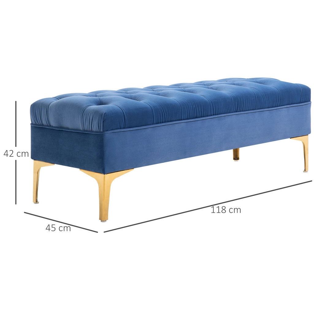 PANCA IMBOTTITA TESSUTO VELLUTATO TRAPUNTATO 118X45X42 CM BLU