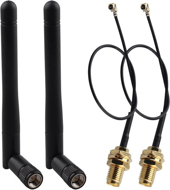 2 Antenne 3dBi SMA Mannelijk + 15cm U.FL IPX IPEX MHF1 a SMA Vrouwelijk Pigtail Coaxkabel per 2 pezzi