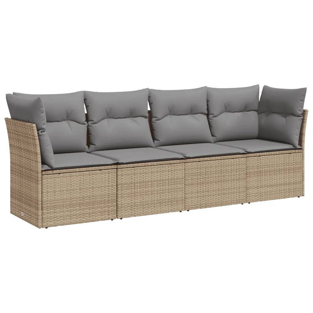 Set Divano da Giardino 4 pz | Set Salotto da Giardino con Cuscini Beige in Polyrattan