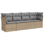 Set Divano da Giardino 4 pz | Set Salotto da Giardino con Cuscini Beige in Polyrattan