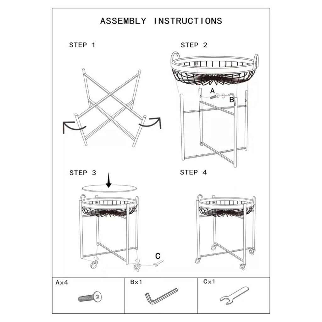 Carrello Cebu a doppio cestino in ferro e rattan con ruote — 57x55,5x62,5 cm