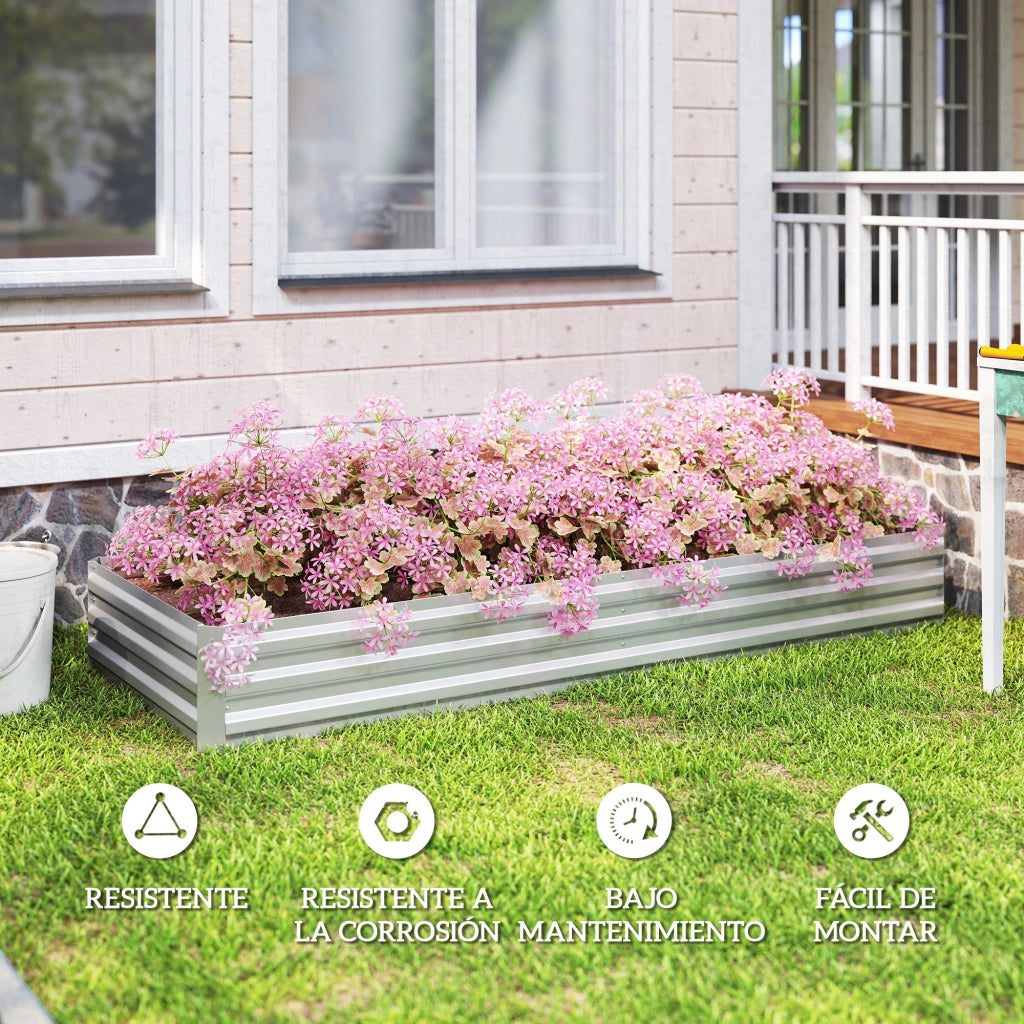 Fioriera Grande Rettangolare per Esterno ¨C zephmum ¨C Acciaio Galvanizzato Plateado 241x90.5x30 cm