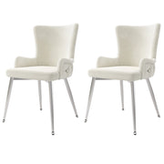 Set di 2 sedie da pranzo con gambe in metallo e design moderno in velluto - beige e argento