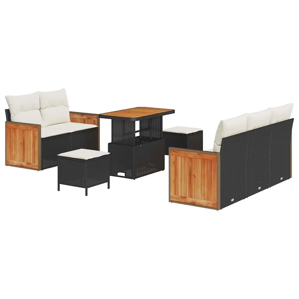 Set Divano da Giardino 10 pcs Nero e Crema polyrattan 3365200