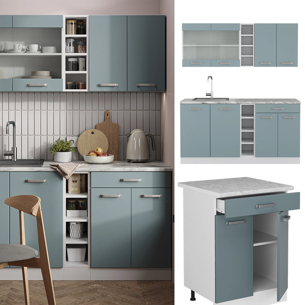 Vicco Cucina completa Blu-grigio/bianco 160 cm , PL Rovere
