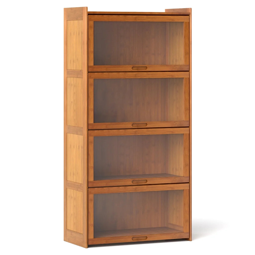 Libreria a 4 ripiani 69 x 34 x 140 cm ampio spazio di archiviazione ante a ribalta design rustico in bambù marrone 20_0018754