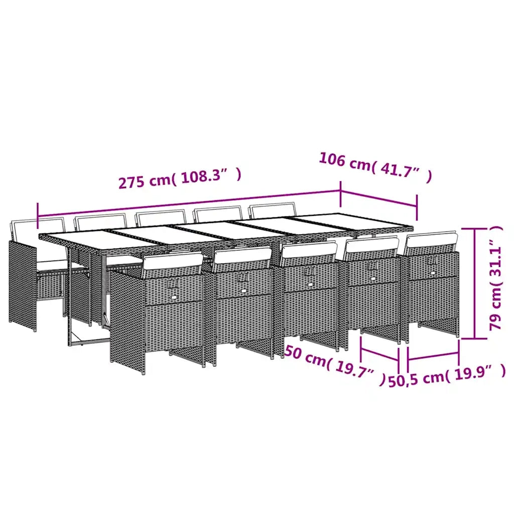 Set da Pranzo da Giardino 11 pz con Cuscini Polyrattan Marrone 3210573