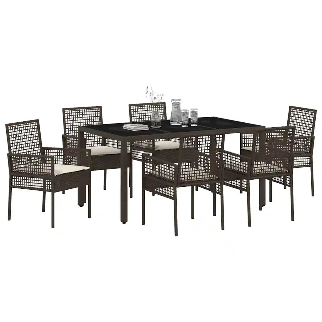 Set da Pranzo per Giardino 7 pcs Marrone polyrattan 3334866
