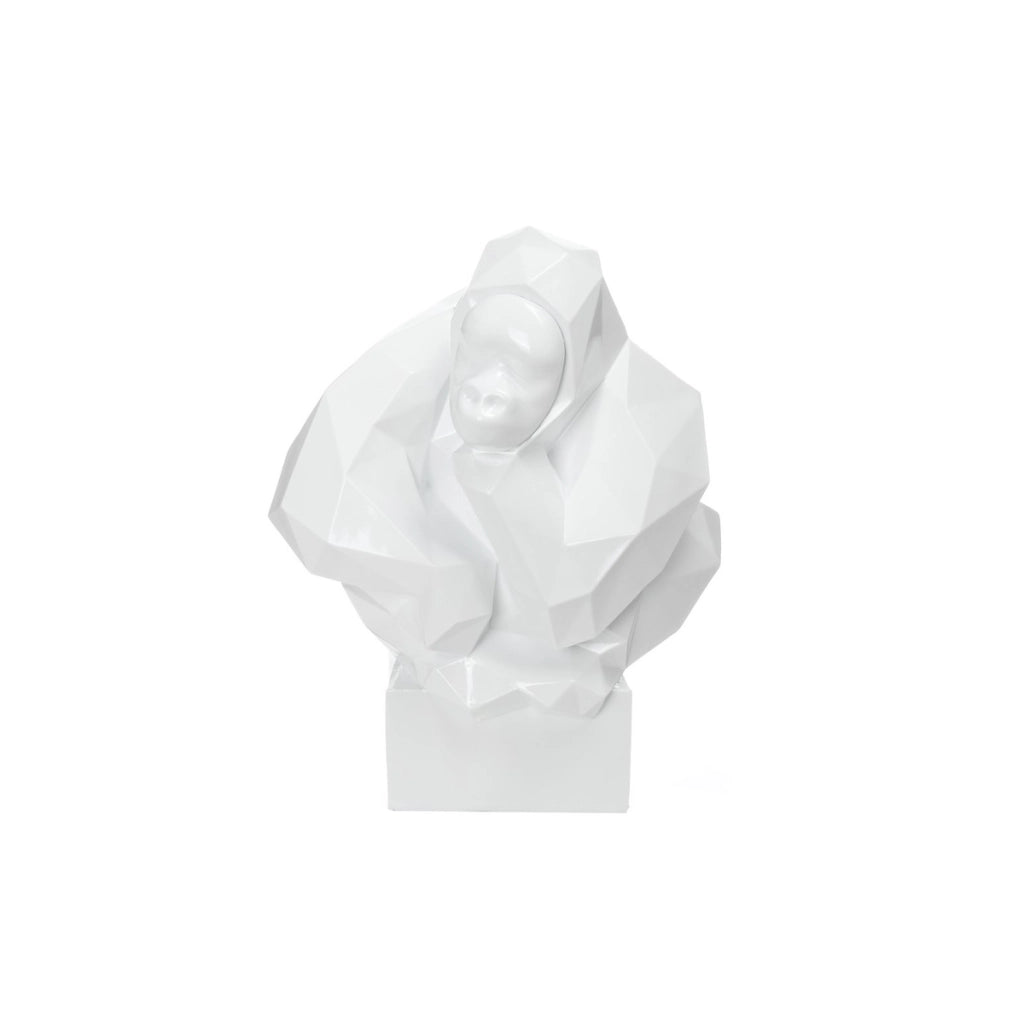 Scultura decorativa Kenya Gorilla in resina bianca