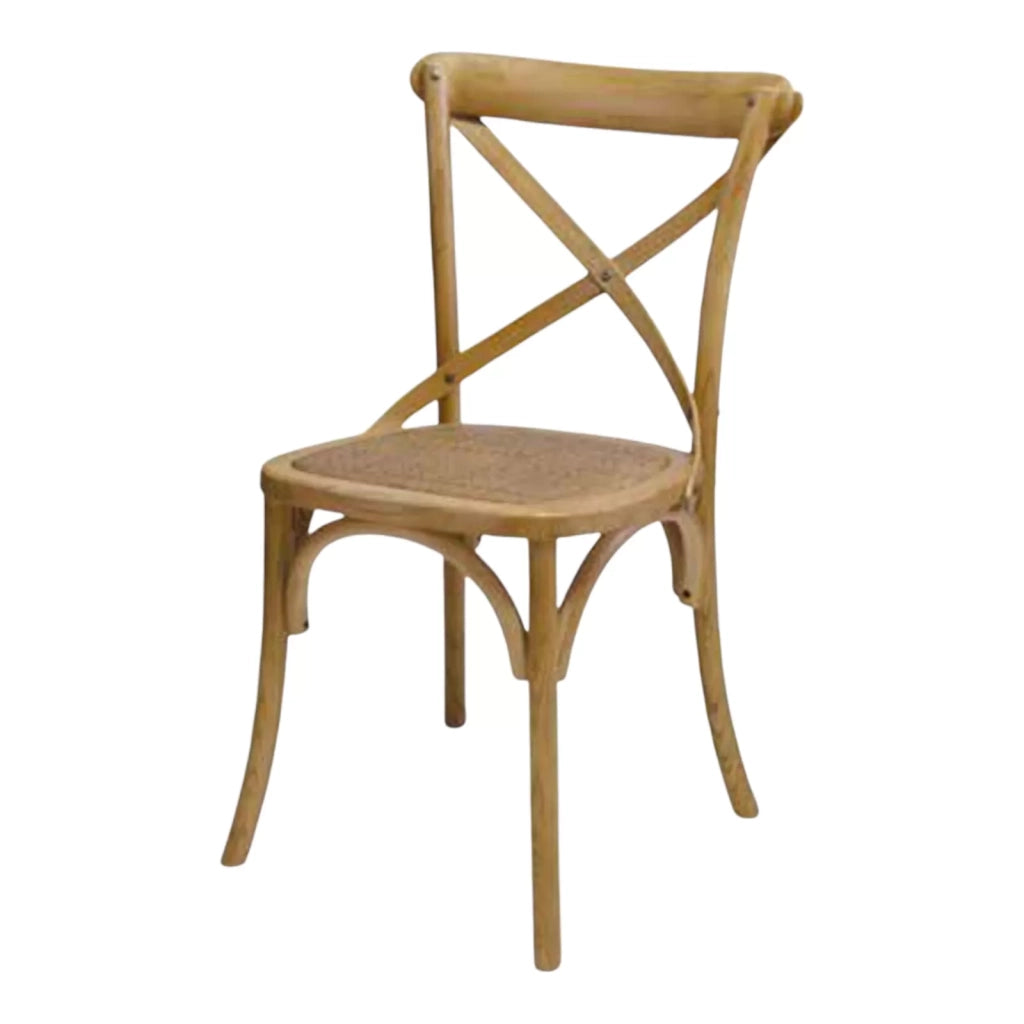 Set 2 sedie cross bistrot shabby vintage legno olmo seduta rivestita rattan naturale (914) - Mobili 2G