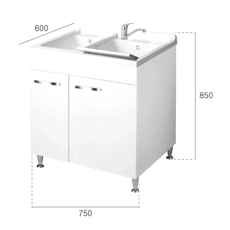 Lavatoio Classica 75x60 con due vasche e due ante e cestello