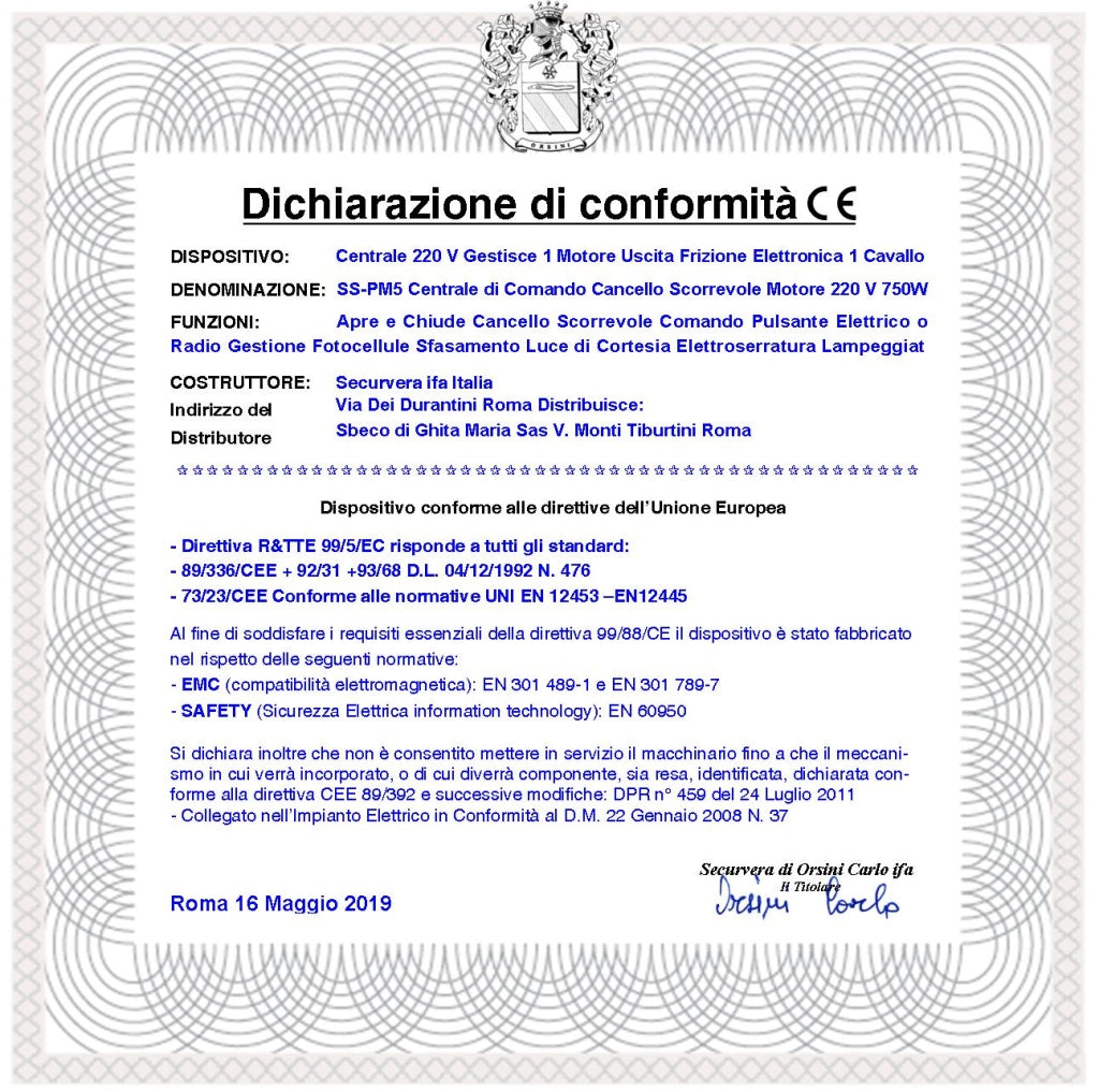 CENTRALE CTR18 PM-5000 GESTISCE MOTORE 220 V 1 CAVALLO CANCELLO SCORREVOLE CON SCHEDA RADIO CARTELLO SECURVERA E CONTENITORE