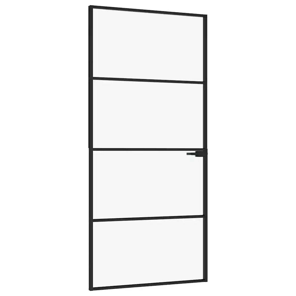 Porta Interna Nera 93x201,5cm Vetro Temperato Alluminio Sottilecod mxl 129559