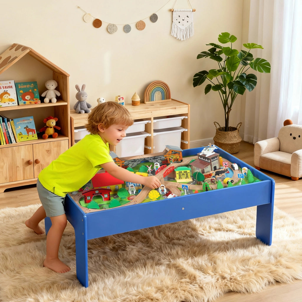 Tavolo da gioco bambini ¨C zephmum ¨C blu, legno, 98x60,5x40 cm